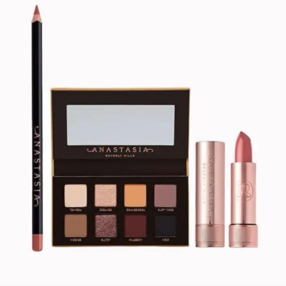 ANASTASIA Mini Soft Glam Deluxe Trio NIB Eyeshadow Palette Lipstick Lip Liner